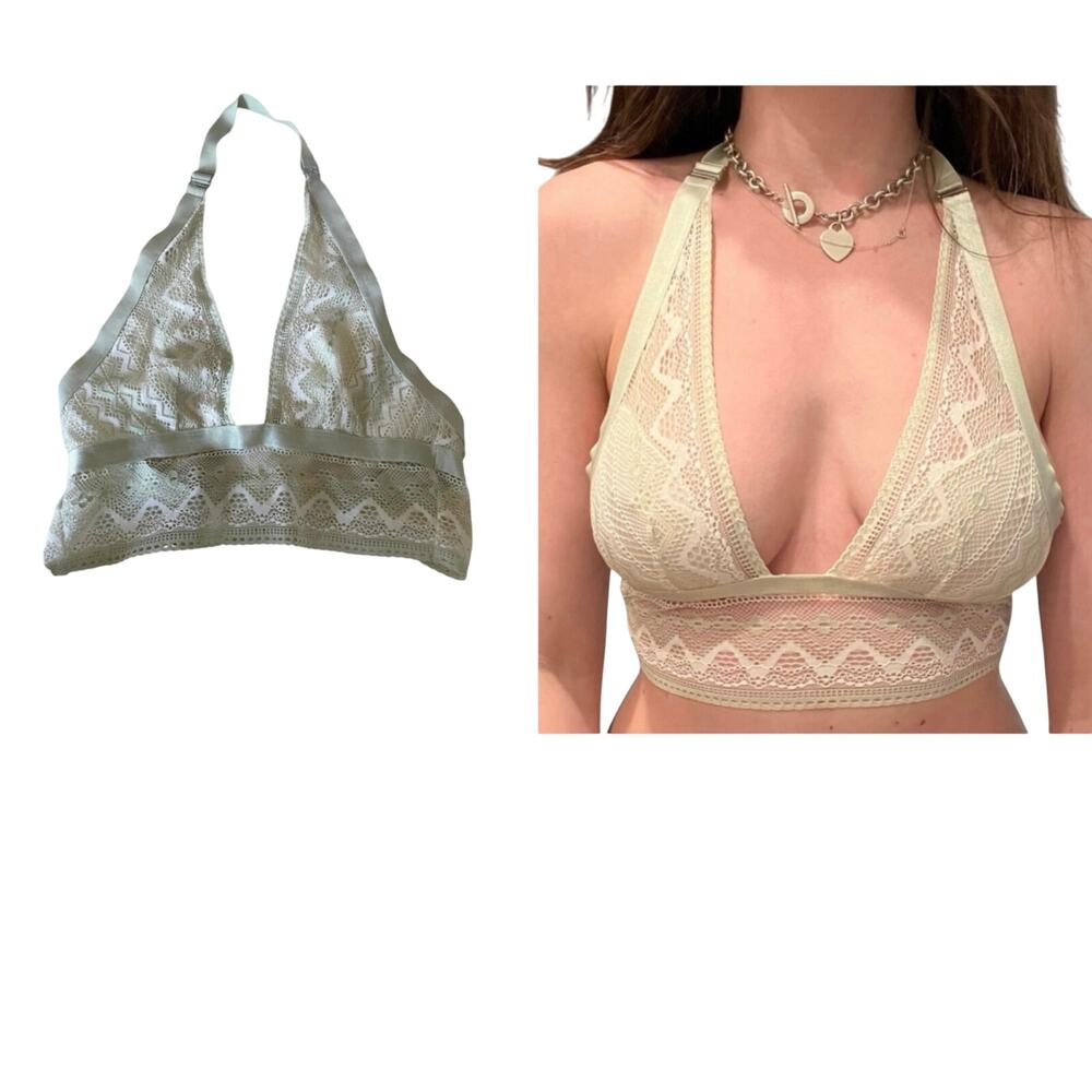 Urban Outfitters Mint and Cream Backless Halter Bralette Size S/M